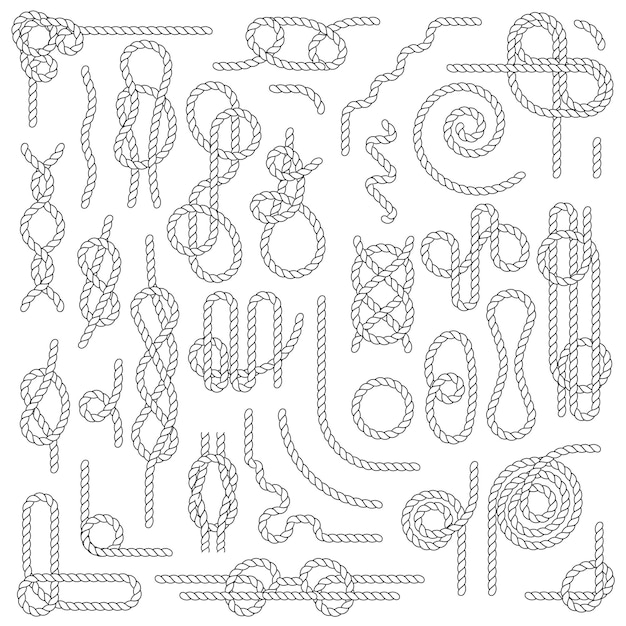 해상 로프 매듭 벡터 장식 빈티지 요소의 큰 세트