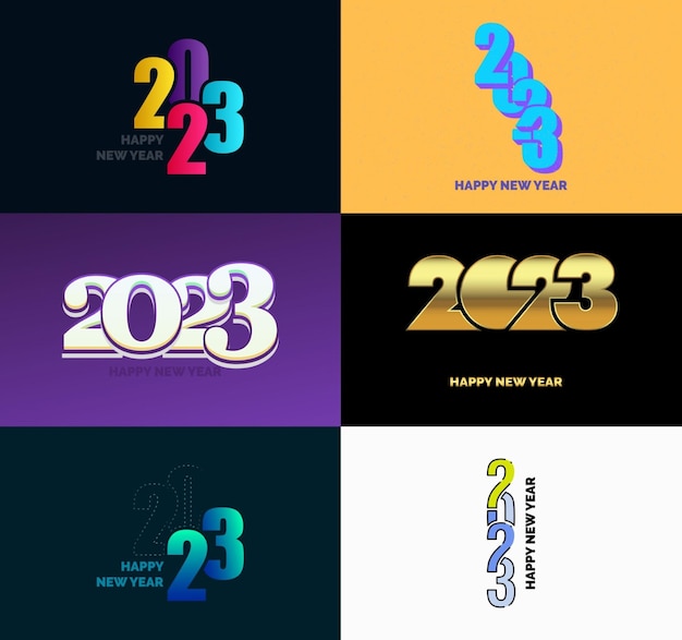 ベクトル 2023 新年あけましておめでとうございますロゴ テキスト デザインの大きなセット 2023年番号デザイン テンプレート ベクトル新年イラスト