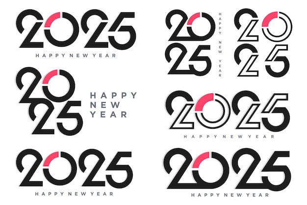 2024年 新年おめでとうロゴのテキストデザイン2025年 数字デザインのテンプレートベクトルイラストレーション