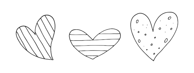Большой набор милых рисованных элементов каракули о любви наклейки для сообщений для приложений иконки для романтических событий дня святого валентина и свадьбы сердца с полосками и текстурой
