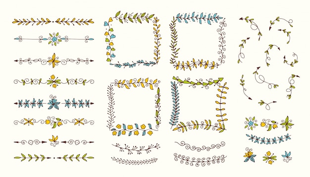 ベクトル 装飾的な手描きのデザイン要素の大きなセット