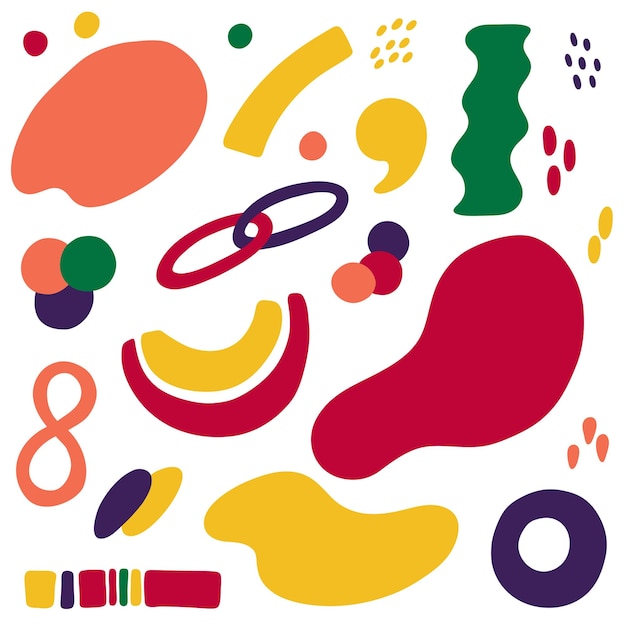 Большой набор разноцветных абстрактных фигур. векторные иллюстрации в стиле kidcore.