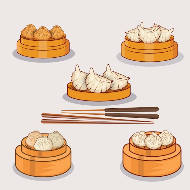 Вектор Большой набор изолированных акварельных палочек для еды, dim sum llustration asian food design. премиум векторы.