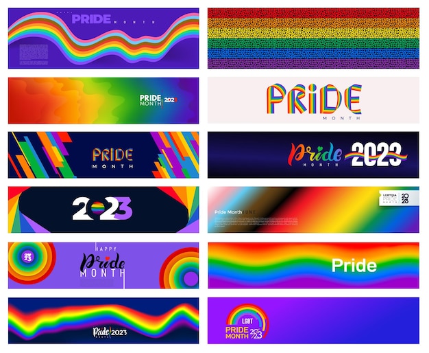 ベクトル 2023 年 6 月の lgbt プライド月間の大きなセット レズビアン ゲイ バイセクシュアル トランスジェンダー lgbt フラグ コレクション