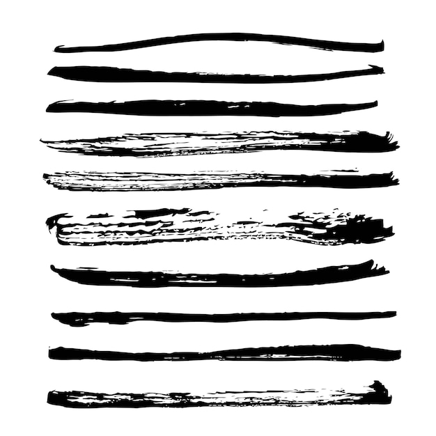 Вектор Большой набор текстур длинных штрихов черными чернилами на белой бумаге 1