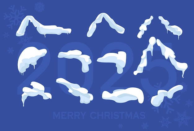 Вектор Большой набор снежных ледников и снежной шапки изолированные мультфильмные снежные элементы над зимним дизайном фона