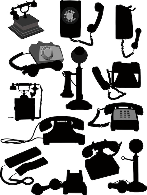 Big set of old phones silhouette Vector illustration