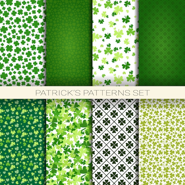 Big set of patterns for saint patricks day irish seamless backgrounds with clover leaves