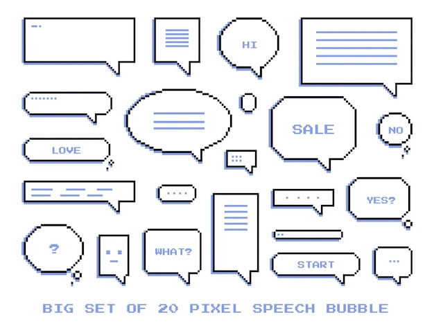 Big set of pixel speech bubbles