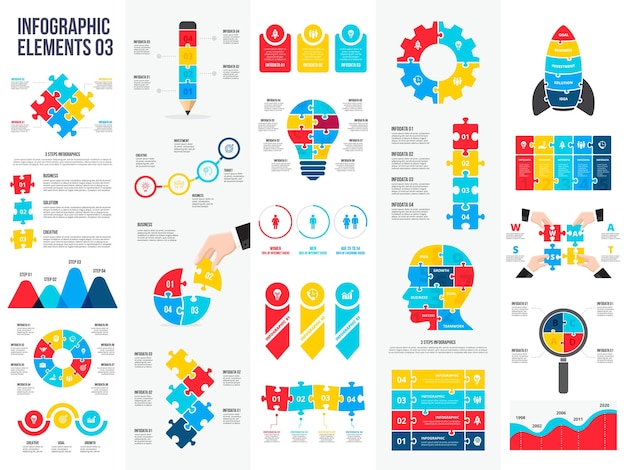 퍼즐 인포그래픽 요소의 큰 세트 데이터 시각화 터 디자인 템플릿