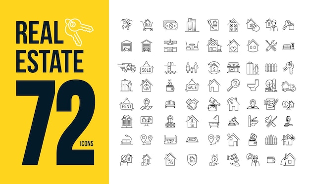 Big set of real estate minimal thin line web icon Included the icons as realty property mortgage sale offer home loan and more Collection of outline icons Simple editable vector illustration