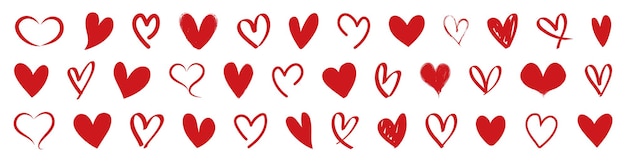 Big set of red heart icons Love heart icons in red