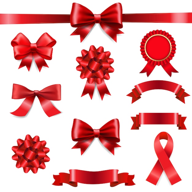 Big Set Ribbon Bow White Background