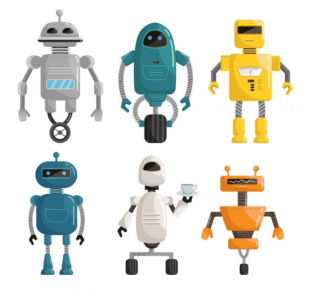 Big set robots cartoon vector illustration