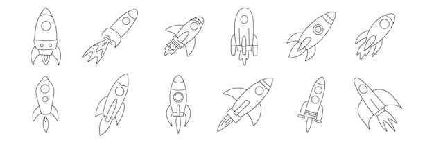 Big set of rocket in doodle style Hand draw vector art