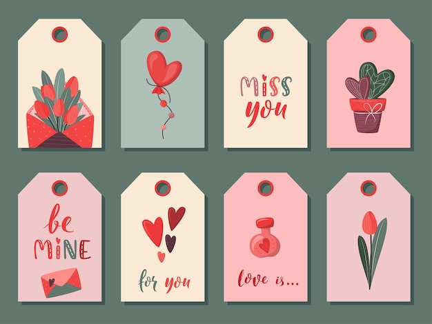 Grande set di etichette per scatole regalo romantiche per san valentino o design di compleanno