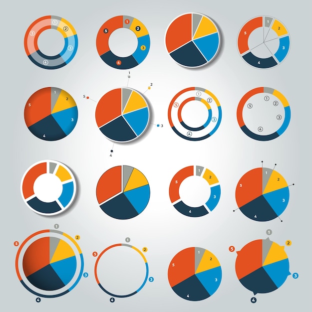 Vettore grande set di grafici circolari rotondi elementi infographics modificabili a colori