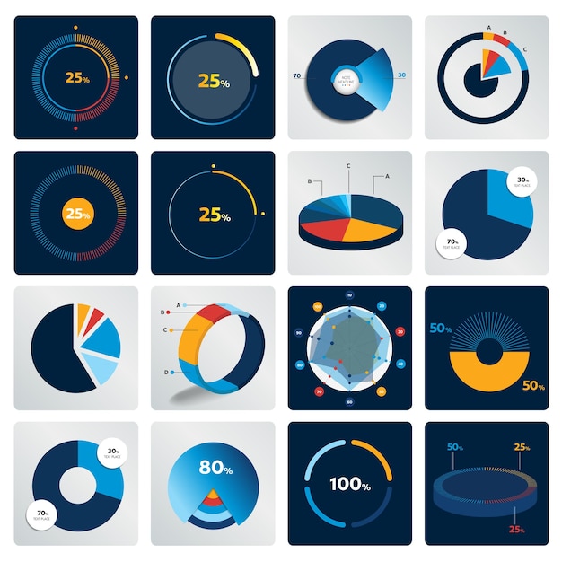 Big set of round circle chart graph Simply color editable Infographics elements