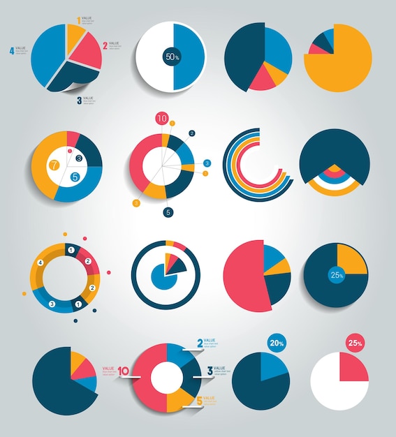 Big set of round circle chart graph Simply color editable Infographics elements