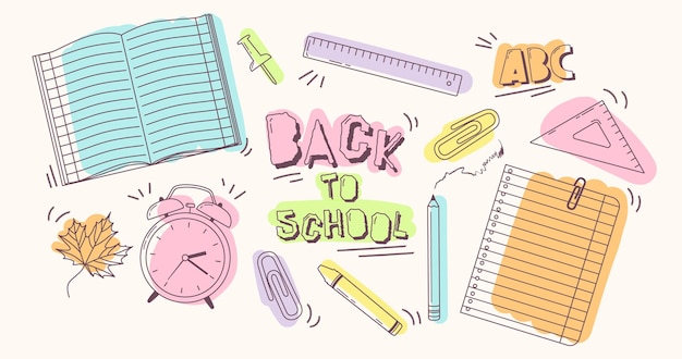 Big set of school supplies. back to school autumn concept. pupil's supplies. vector illustrations