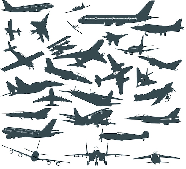 Big set of silhouettes of different planes