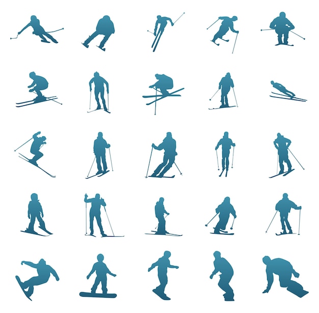 Premium Vector | Big set of silhouettes of skiers