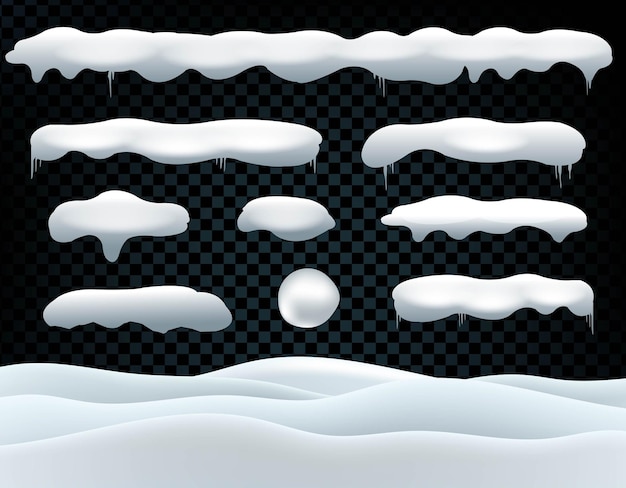 Big set of snow snowball and drifts with gradient mesh vector illustration