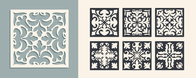 Big set of square Vintage Laser Cut pattern with baroque ornament