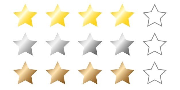 Grande set di icone vettoriali per la valutazione delle recensioni delle stelle collezione di stelle in bronzo argento oro per le valutazioni