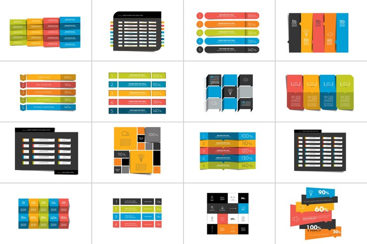 Vector big set of tables schedules banners step by step infographic