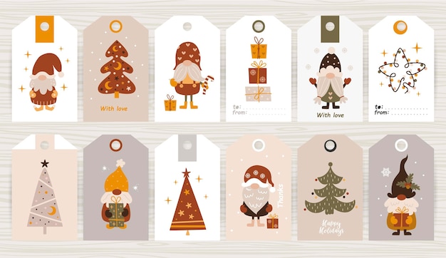 Big set of tags with cute gnomes. Perfect for baby shops, product packaging