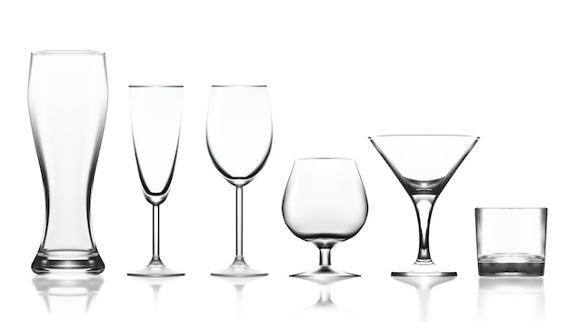 Vector big set of transparent glass goblets