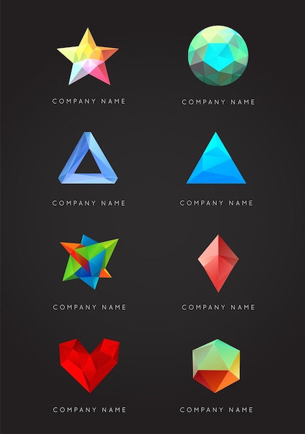 Big Set of Trendy Crystal Triangulated Gem Logo Elements Perfect for Business Geometric Low Polygon Style Visual Identity