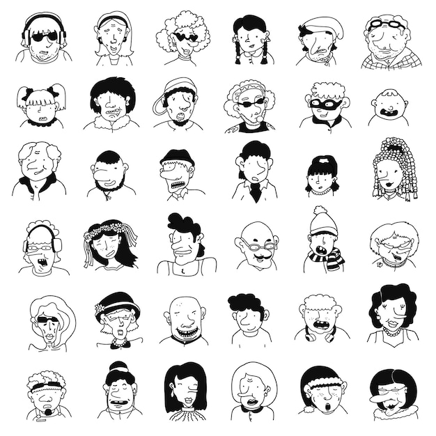 Big set of various hand drawn doodle people - children, teens, adults, seniors. Cartoon characters