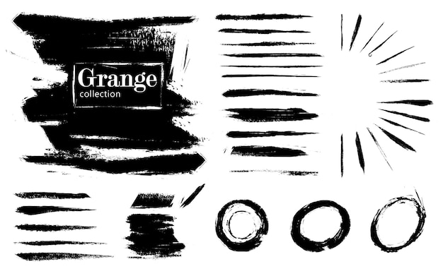 Vector big set vector brush marks from grange collection art brushes strokes lines and brush marks