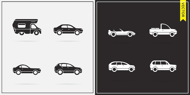 Big Set of Vector Car Icons in Black and White