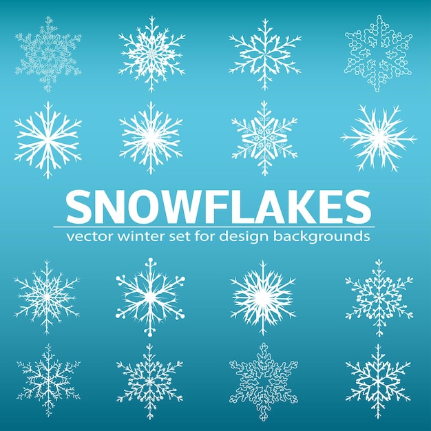 Big set of vector snowflakes for simple winter backgrounds. on blue background