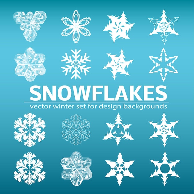 Vector big set of vector snowflakes for simple winter backgrounds. on blue background