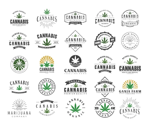 Big Set of Vintage Hemp Cannabis Logo illustration