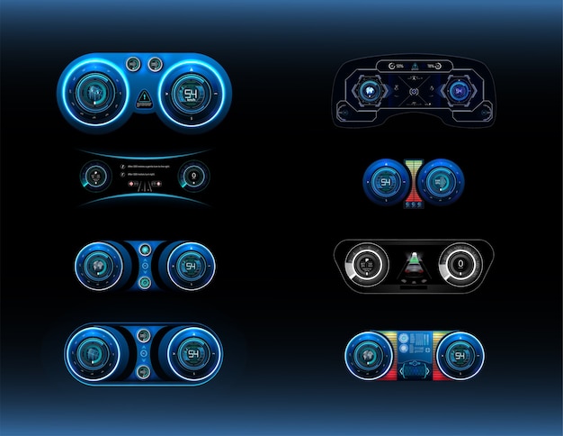 Big Set Virtual graphical interface Ui HUD Autoscann. Futuristic user interface.