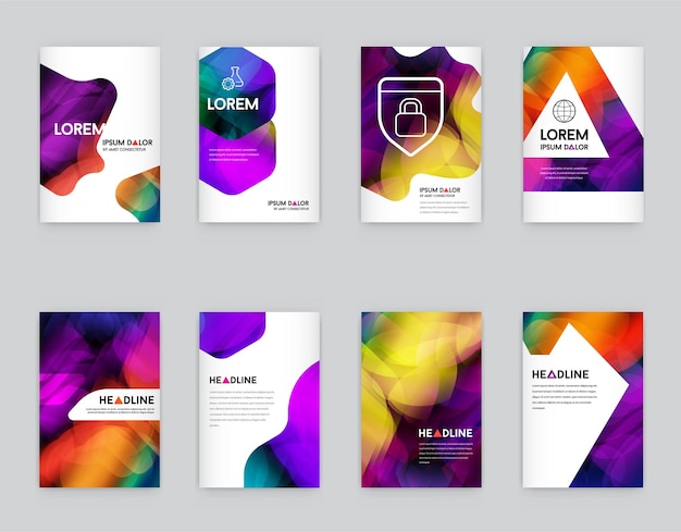 Vector big set of visual identity with letter elements polygonal style letterhead and mesh smooth design style brochure cover template mockups for business with fictitious names