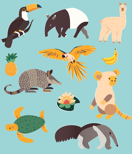 Vector big set with animals of south america.