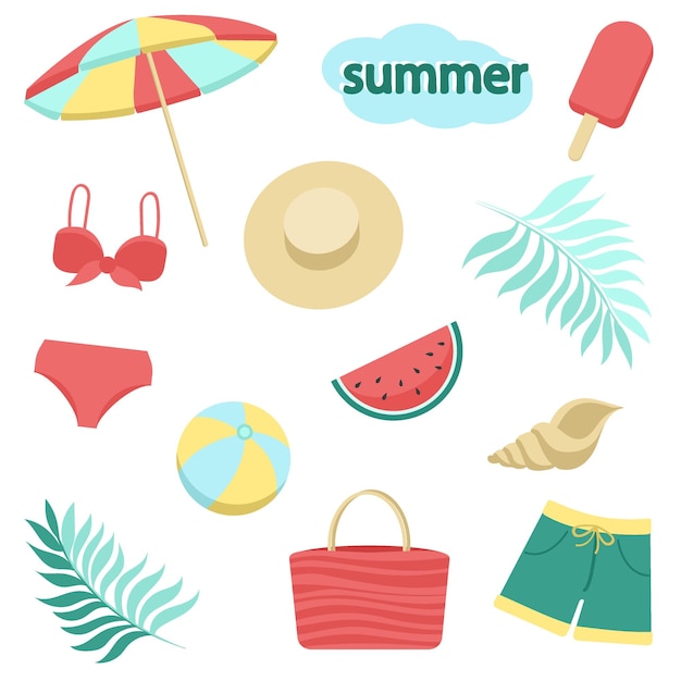 Vector big set with colored summer items accessories