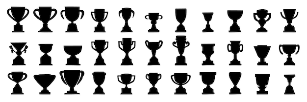 Big set of witter cups silhouette Hand drawn winner cups isolated on white background Vector