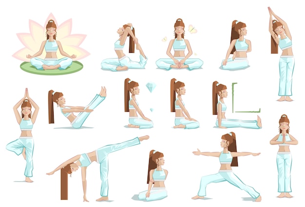 Vector big set yoga female pose. isolated illustration