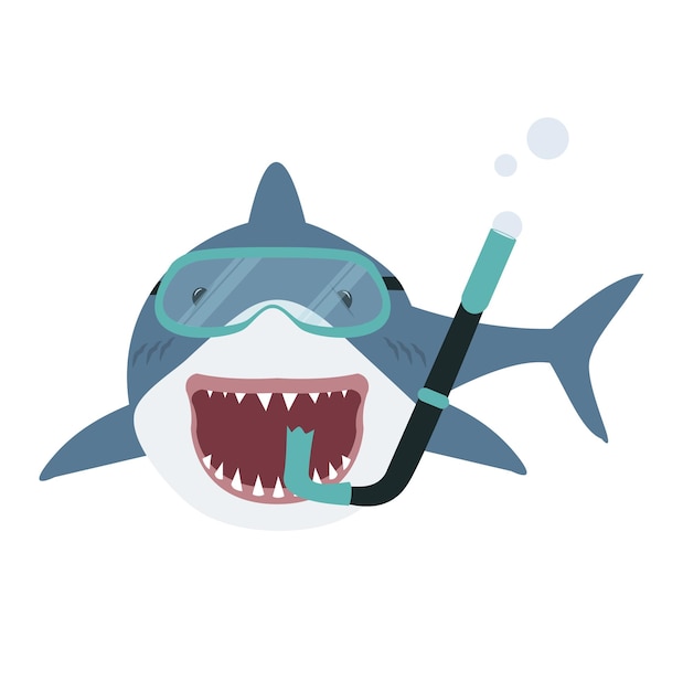 Vector big shark with diving equipment cartoon