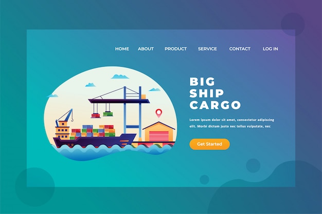 Vector big ship cargo for international shipping  delivery and cargo web page header landing page template illustration