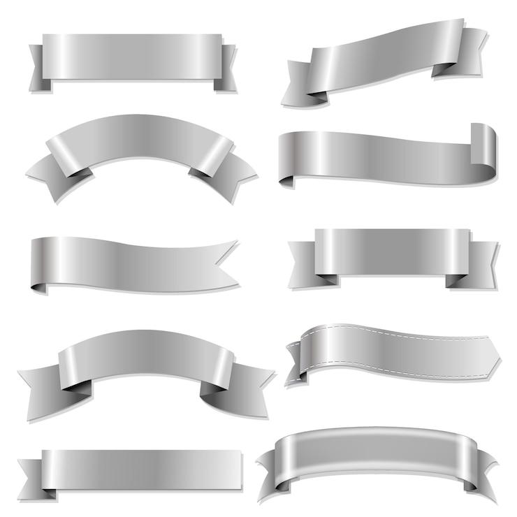 Vector big silver ribbons set