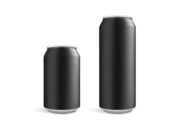 big and small black cans isolated on white