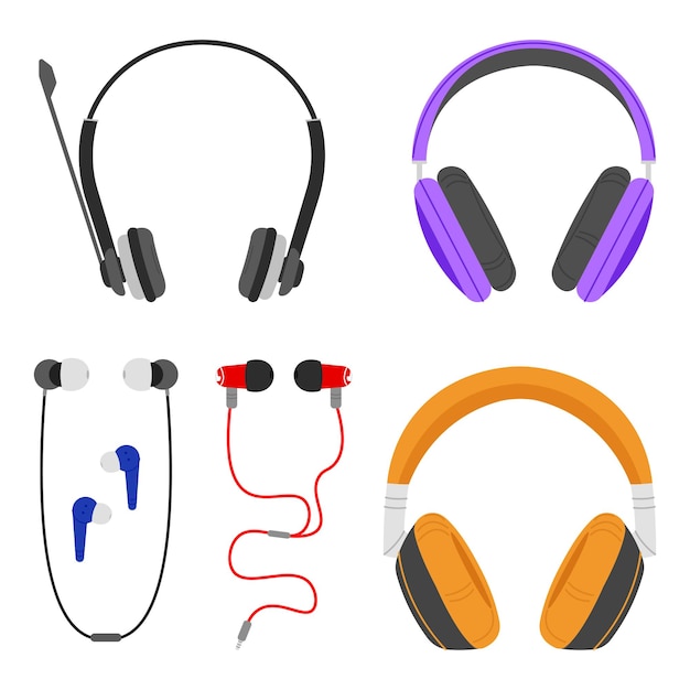 Vector big small and wireless headphones vector illustration